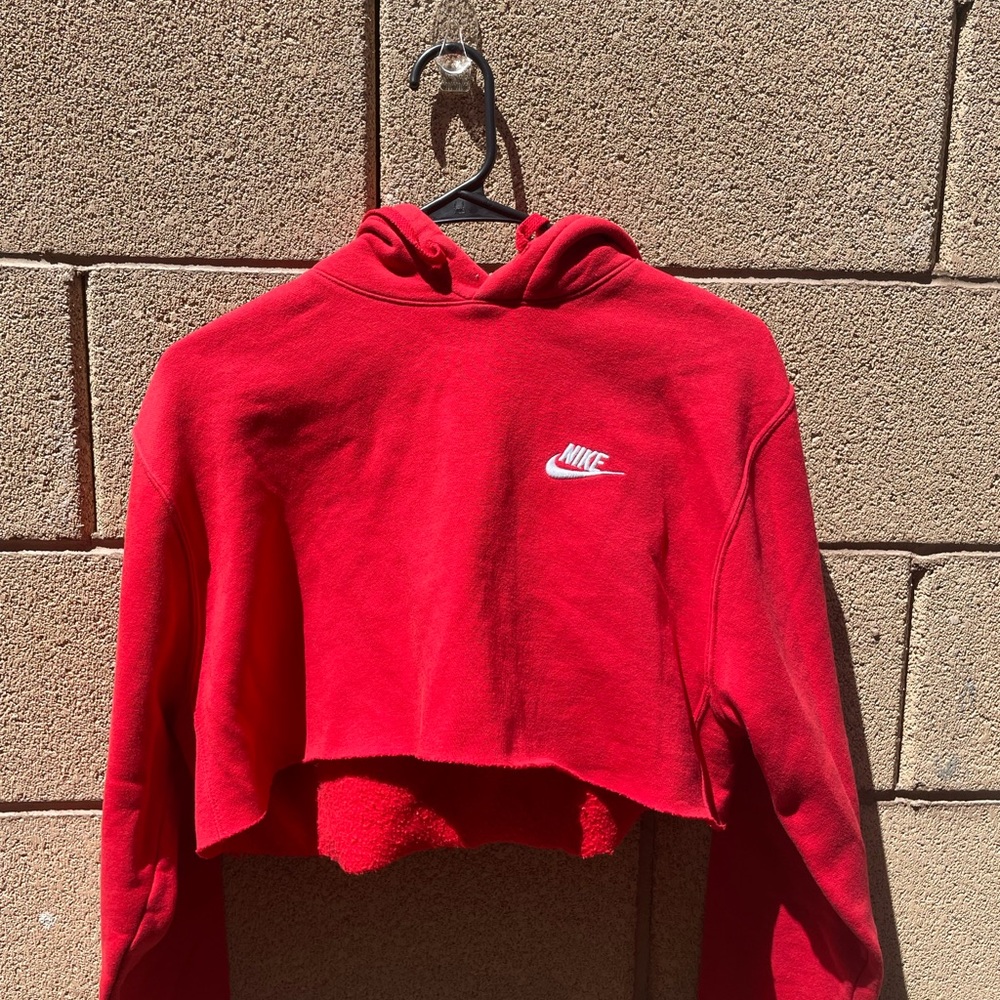 Red Nike Cropped Hoodie